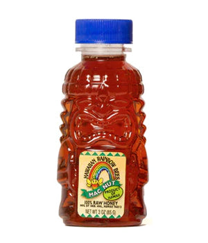 3oz tiki bottle of Mac Nut honey by Hawaiian Rainbow Bees.